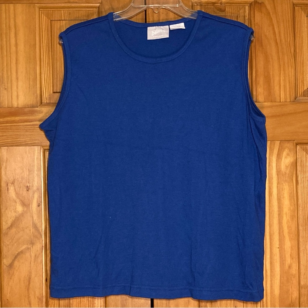 NWOT Blair Vintage 80s 90s Top Sleeveless Blouse Blue Size L Large